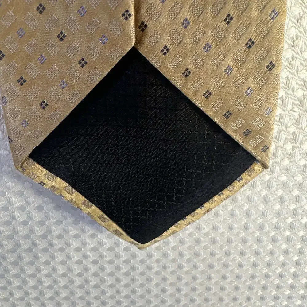 Burma Bibas Vintage 100% Silk Geometric Necktie Gold Grey Block Pattern